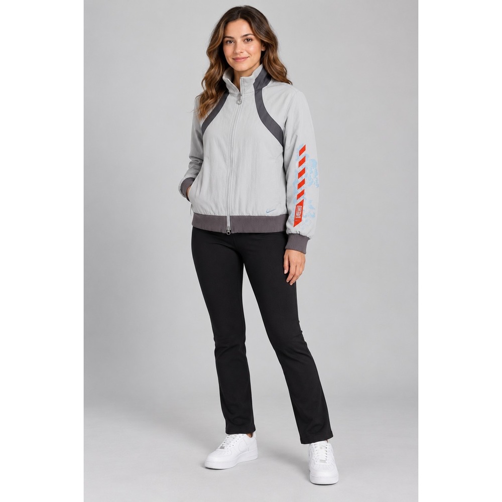Nike Womens Stand Collar Zip Up Grey Jacket Size M Floral Print VTG